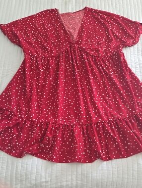 Red Polka Dot V-Neck Babydoll Knee/thigh Length Dress Size 5x